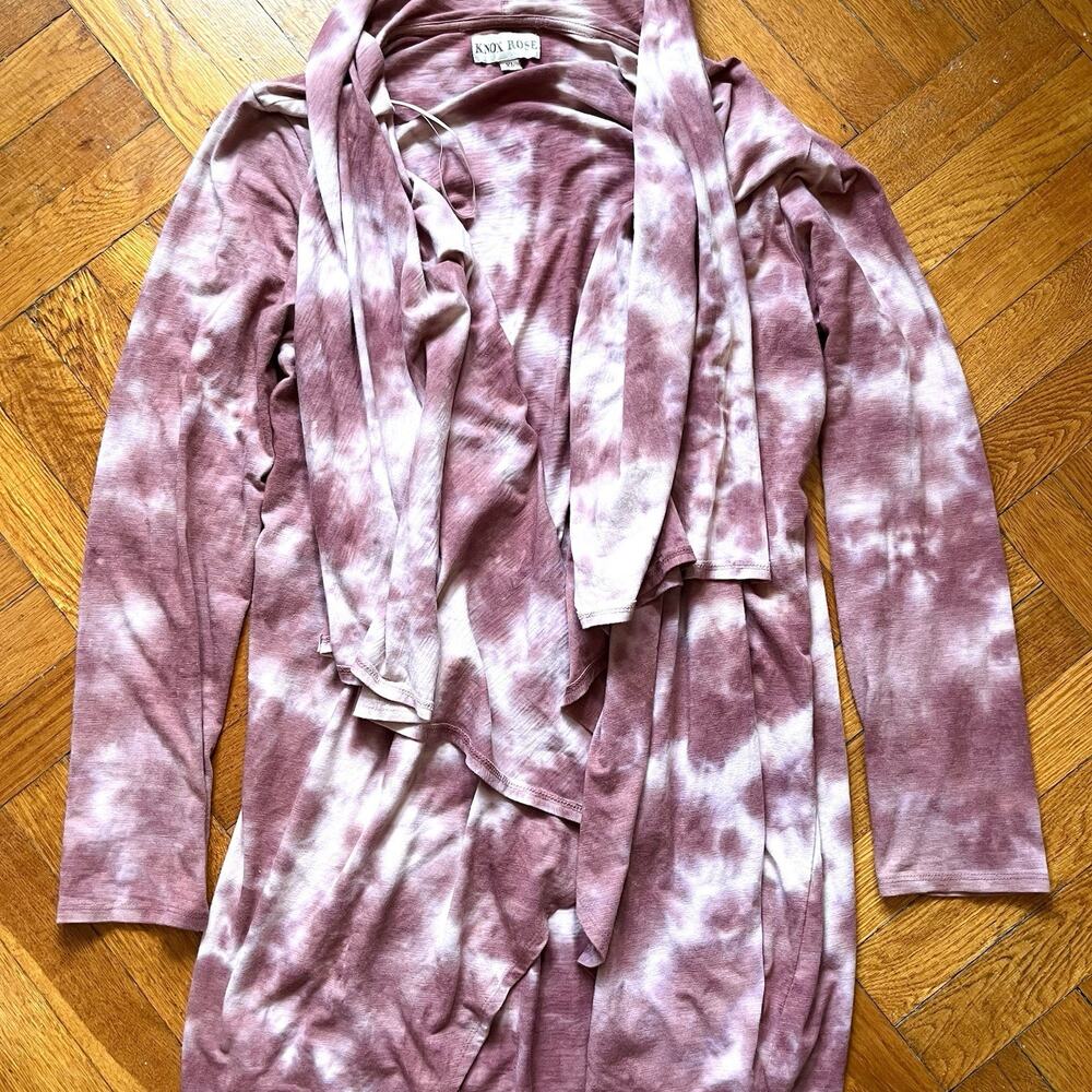 Knox Rose XL Long Open Cardigan Boho Waterfall Drape Mauve Duster Lagenlook EUC